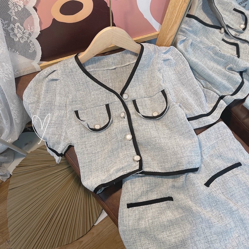 SET DẠ XÁM VIỀN ĐEN