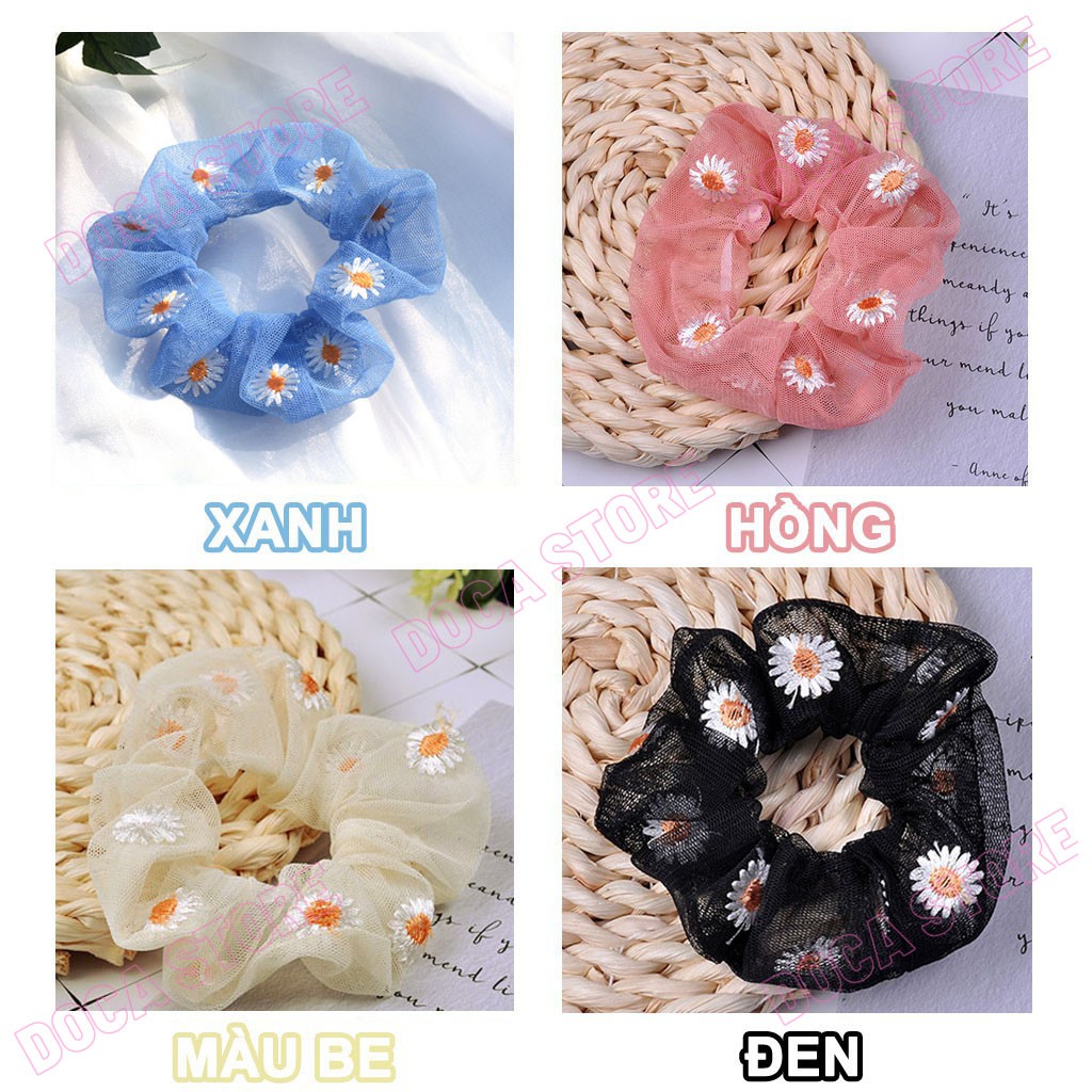Cột tóc vải thêu Hoa Cúc Scrunchies CT40