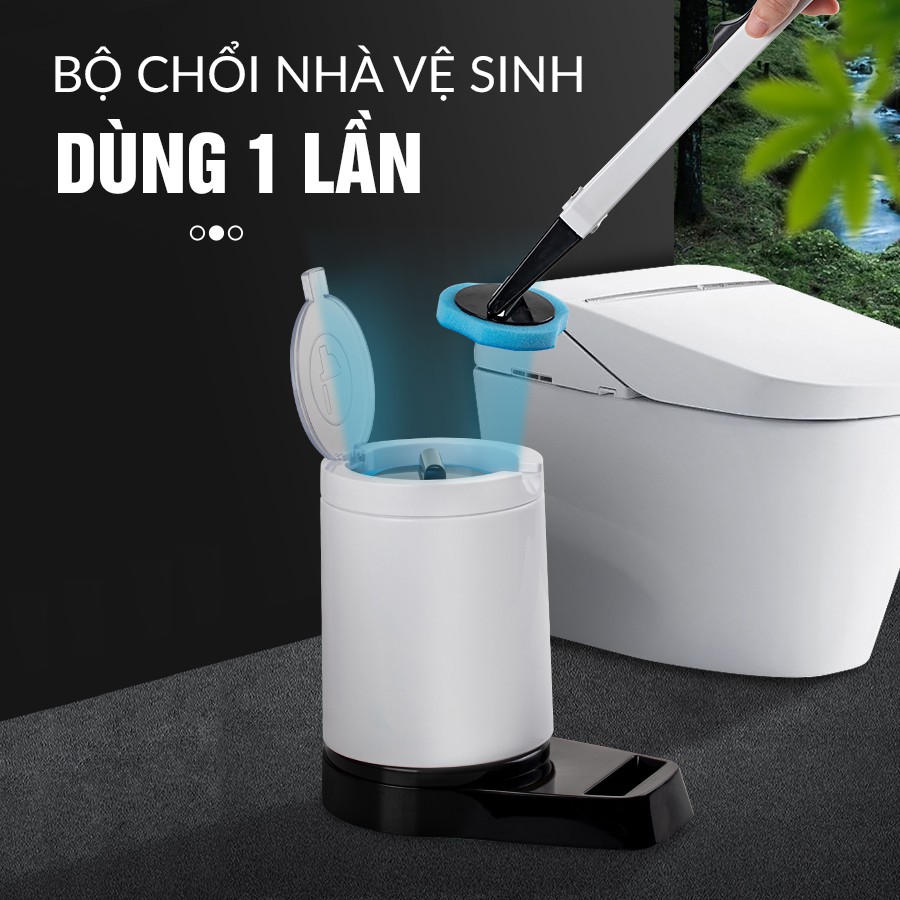 Bộ Vệ Sinh Bồn Cầu Nhà Tắm Toilet đa năng Diệt vi khuẩn Pulito, Cọ vệ sinh toilet dùng 1 lần có sẵn dung dịch