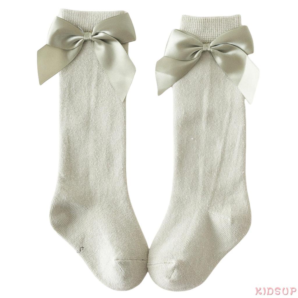 Kidsup1-little Vớ Dài Đến Đầu Gối Co Giãn Thoáng Khí Màu Trơn Đính Nơ Bên Hông Dành Cho Bé Gái