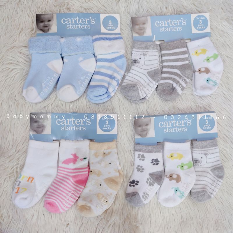 Set 3 đôi tất len xù chống trượt Carter's