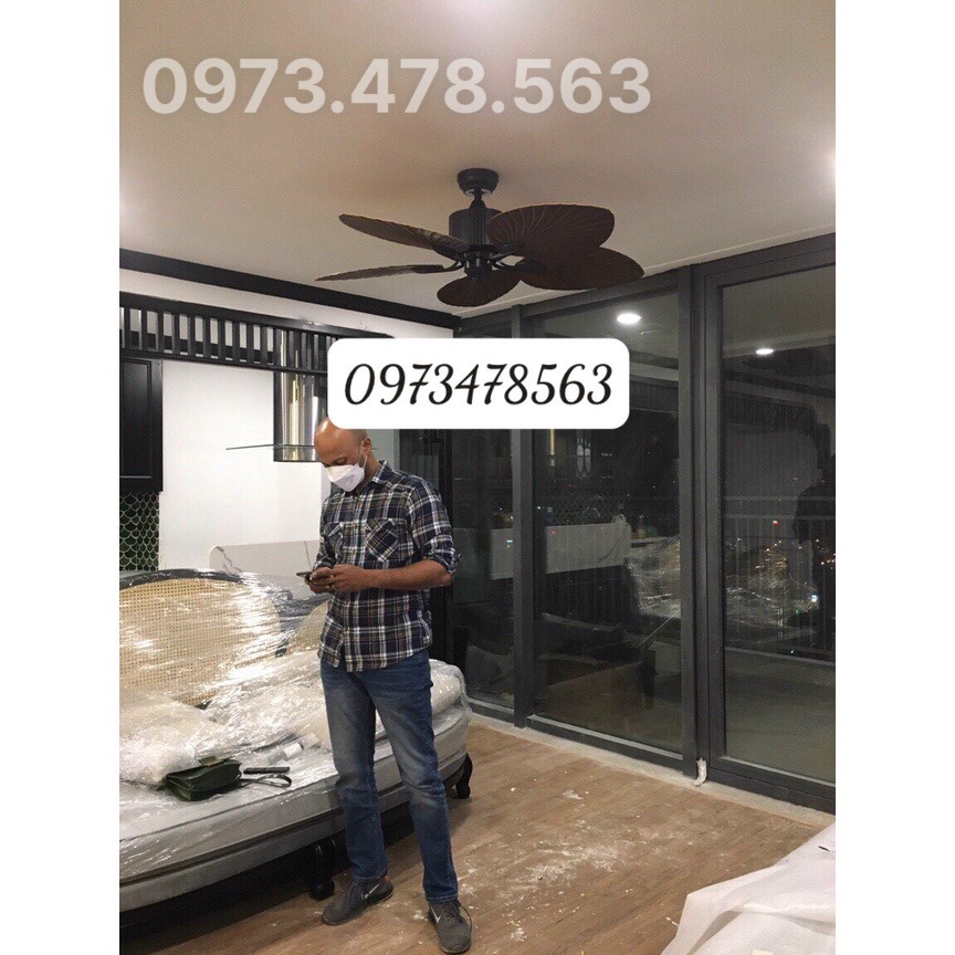 QUẠT TRẦN HÌNH LÁ CỌ THIẾT KẾ TINH TẾ THÍCH HỢP NHÀ HÀNG,SPA,QUÁN CAFE,Động Cơ DC 6 Tốc Độ
