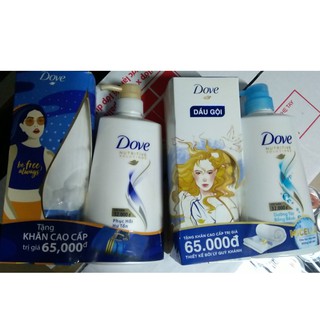 Dầu gội Dove bồng bềnh tặng /phục hồi hư tổn 650g tăng khăn tắm
