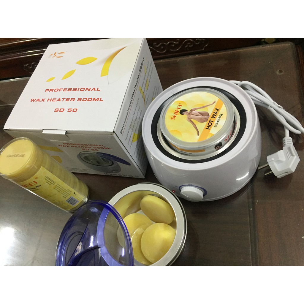Bộ sáp wax nóng lỏng + sáp nóng cứng + nồi wax, Shifei hot wax + Shifei hard wax + Shifei hot wax heater.