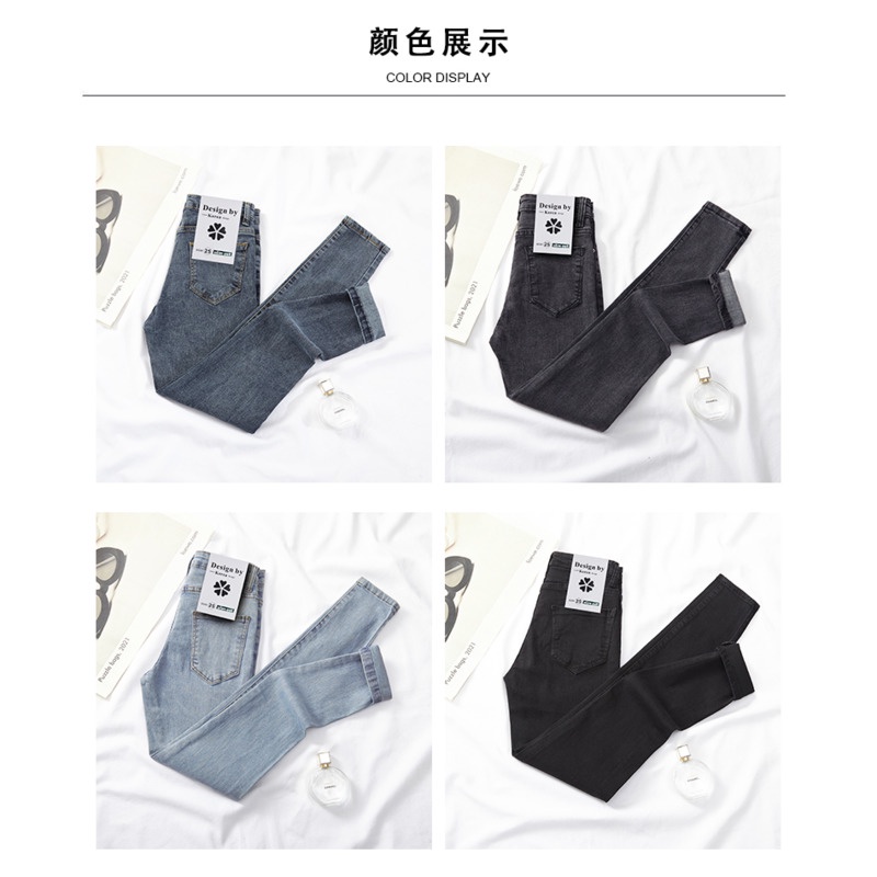 Quần jeans dài lưng cao ôm chân thời trang cho nữ