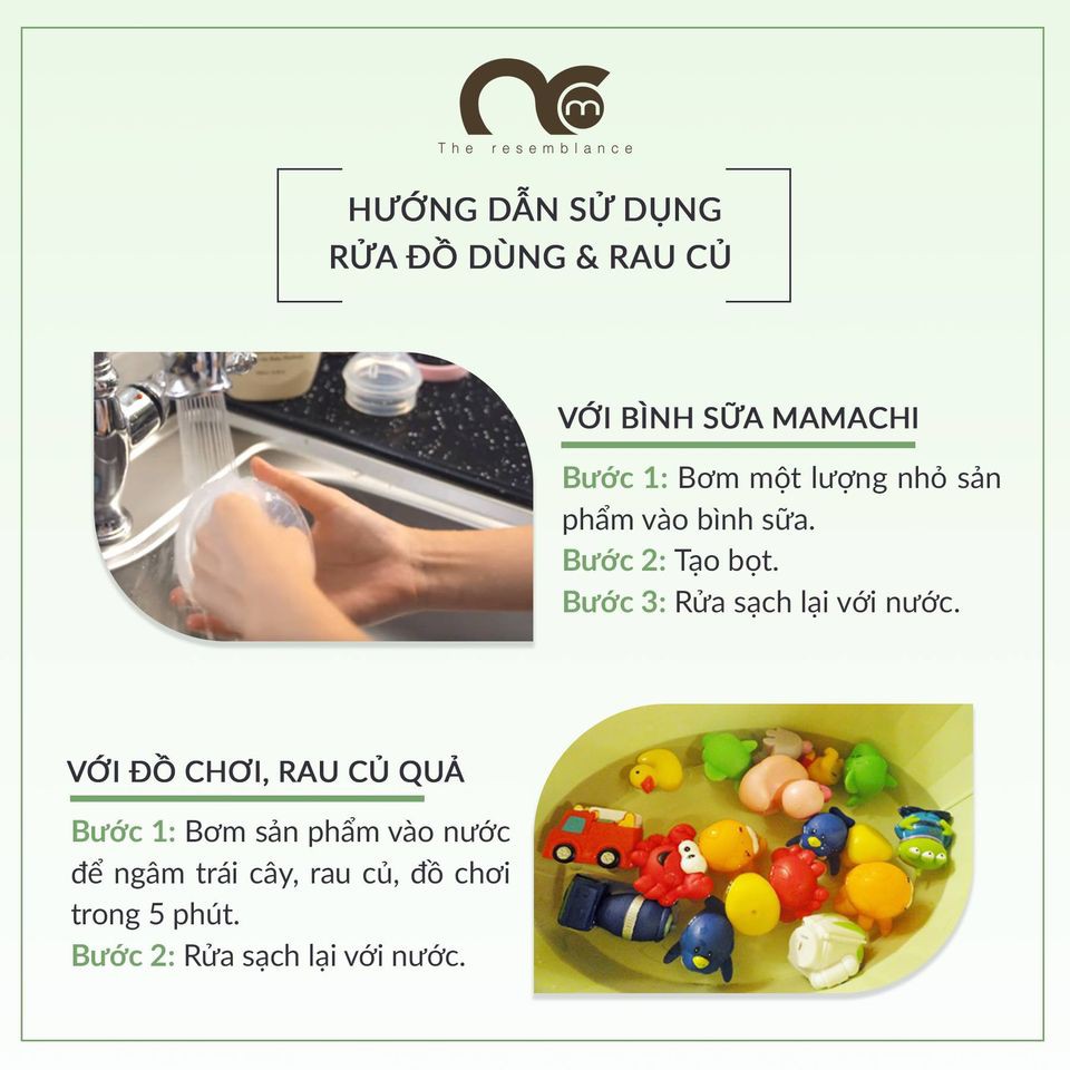 Nước rửa bình sữa và rau củ cho bé Mamachi Hàn Quốc 500ml, nước rửa đa năng diệt khuẩn