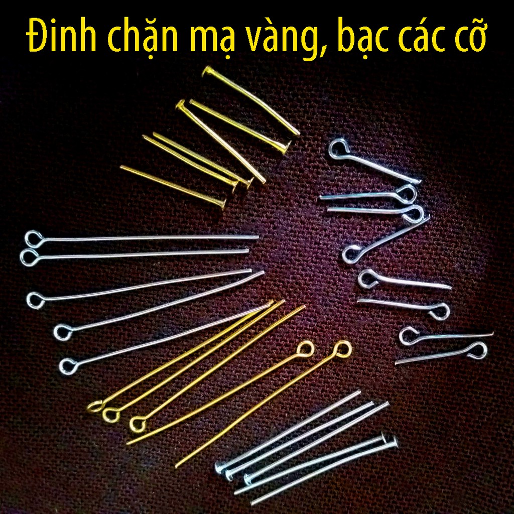 Gói 10gr Đinh chặn hạt các size, Đinh xỏ hạt chữ T, Khoen móc tròn làm trang sức thủ công tiện dụng