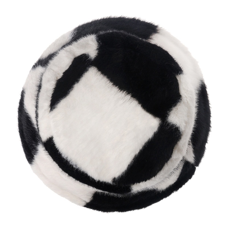 Mũ Tai Bèo Giả Lông Thỏ Họa Tiết Sọc Caro Trắng Đen Thời Trang