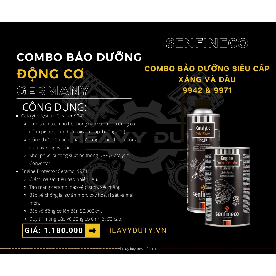 Combo Bảo Dưỡng Siêu Cấp - Senfineco Catalytic System Cleaner &amp; Engine Protector 9942 9971