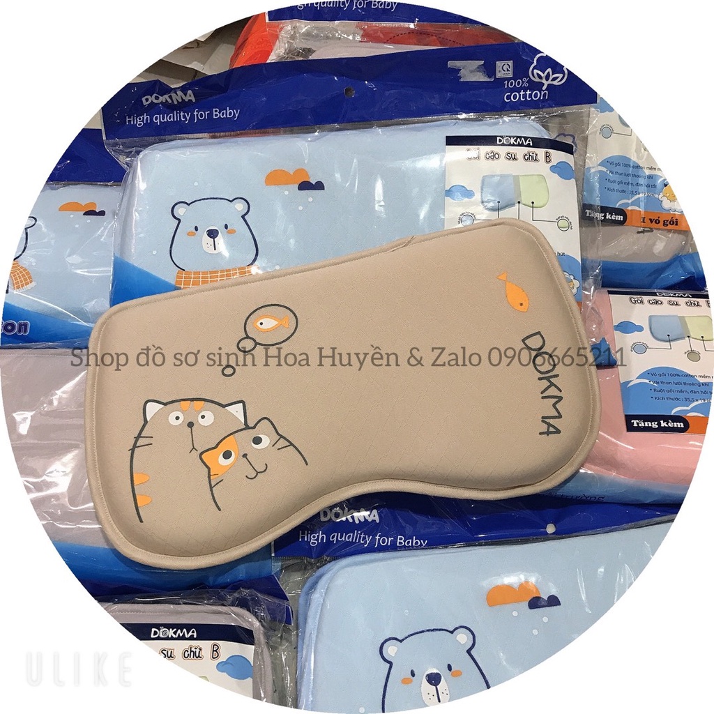 Gối Cao Su Non thiên nhiên cao cấp Dokma hình dáng chữ B thích hợp cho bé sơ sinh Hàng Chính Hãng