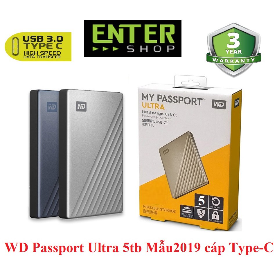 Ổ cứng di động WD My Passport Ultra 2Tb đến 5Tb cáp Type-c Tặng túi đựng