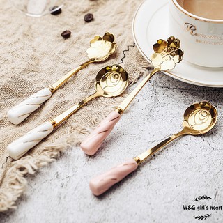 <24h Lô hàng> W&G Thìa trà, thìa cafe mẫu hoa hồng vàng