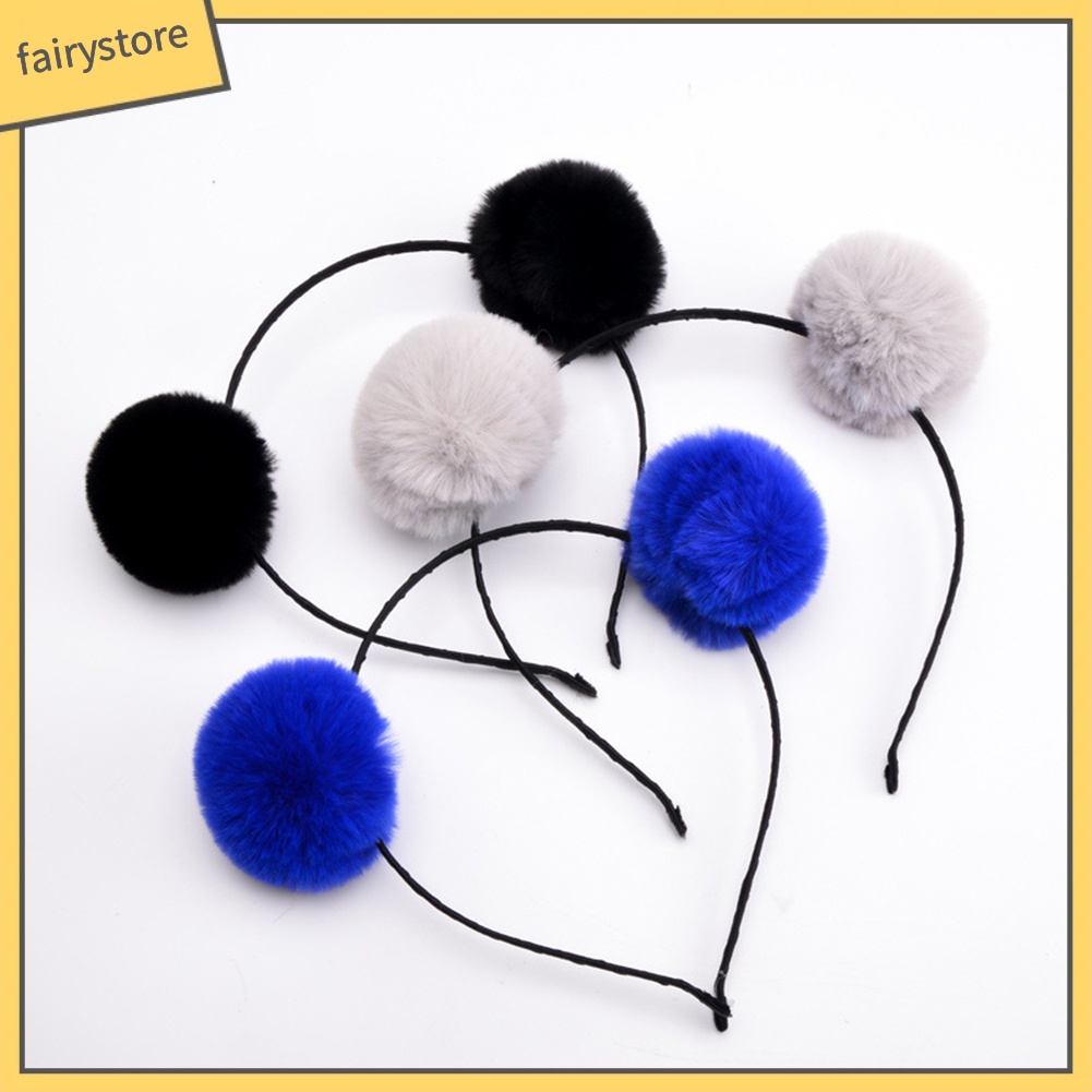 Băng Đô Cài Tóc Hình Tai Thỏ Phối Cục Bông Đáng Yêu Dành Cho Bé Gái