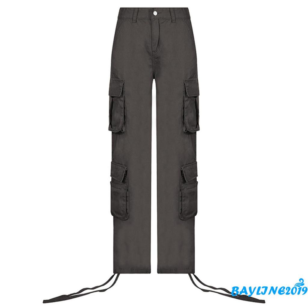 Quần túi hộp dáng rộng màu trơn có khóa kéo cho nữ (màu kaki)