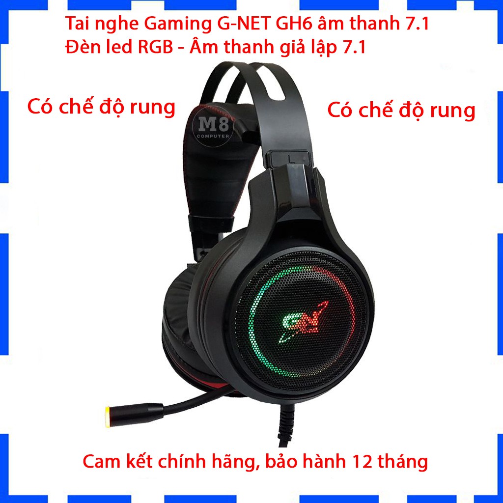 [ Giá Gốc ] Tai nghe Gaming GNet GH6 PLUS 7.1  Có Rung  Cổng USB Led RGB  Âm thanh giả lập 7.1  BH 12 T  Lỗi 1 đổi 1