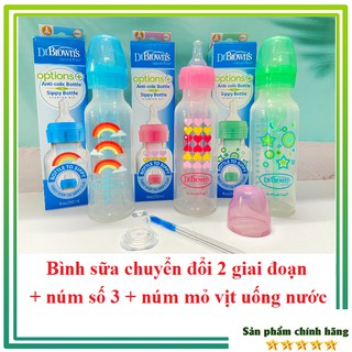 Bình sữa 2 in 1 CHỐNG SẶC 2 giai đoạn cổ hẹp 250ml nhựa PP Option plus (mẫu mới nhất) Dr.Brown's - USA