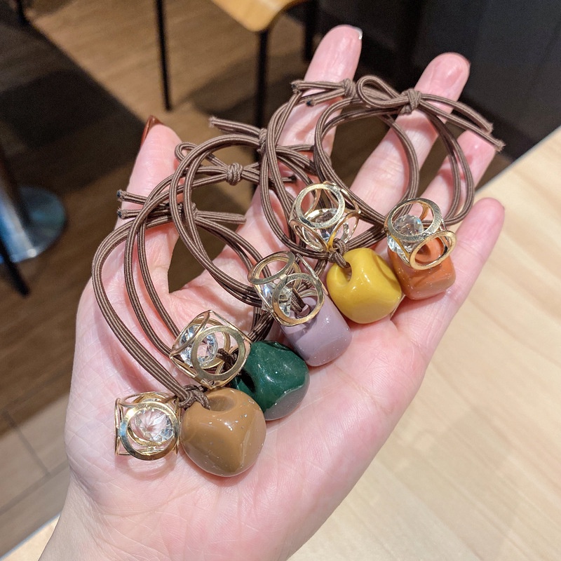 Dây Buộc Tóc Đính Đá Vuông Đơn Giản Thời Trang Hàn Quốc