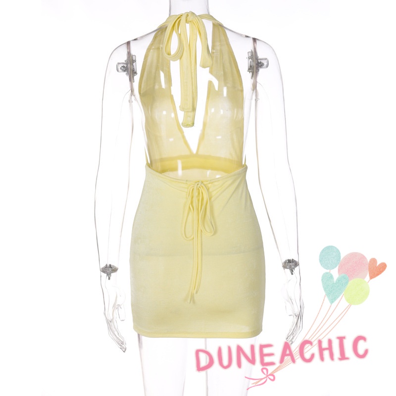 DUNEA Đầm sát nách cổ chữ V thiết kế hở lưng quyến rũ