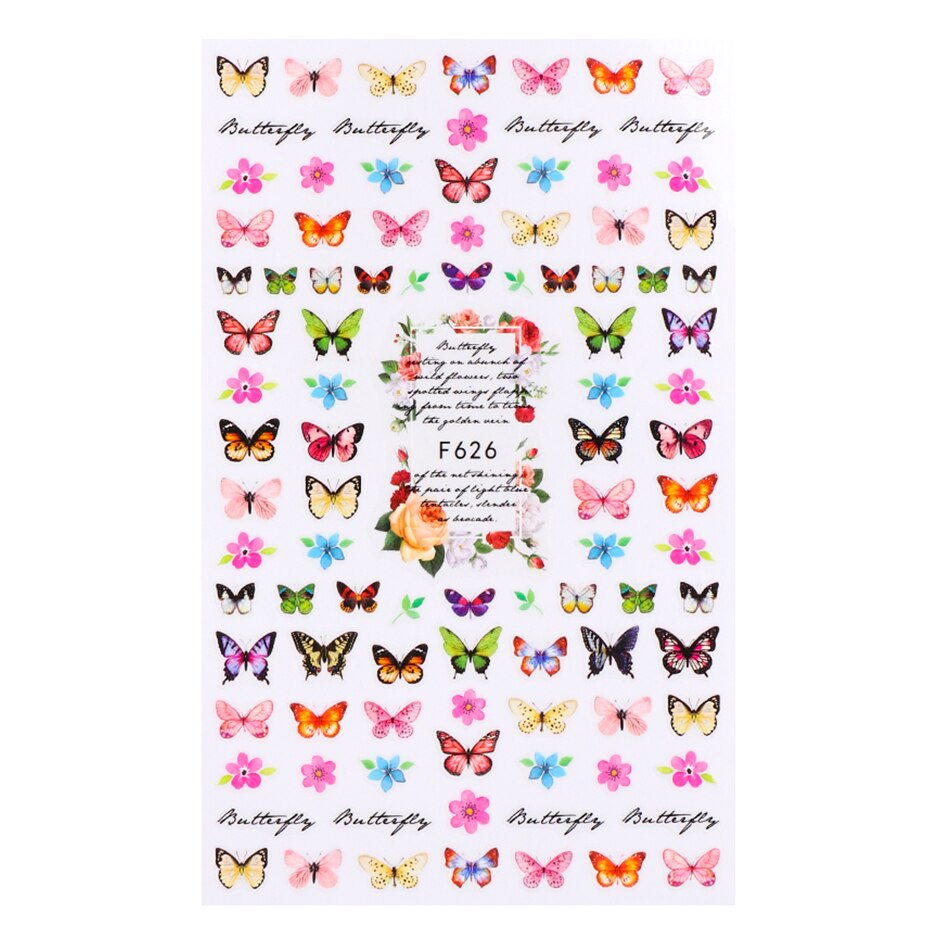 Nhãn dán trang trí móng tay in họa tiết bươm bướm/hoa hồng 3D nhiều màu sắc