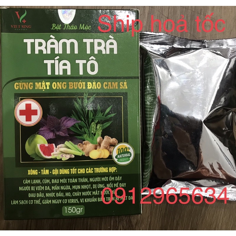 Bột xông Tràm trà tía tô chanh sả tăng sức khỏe hô hấp hiệu quả 150gr