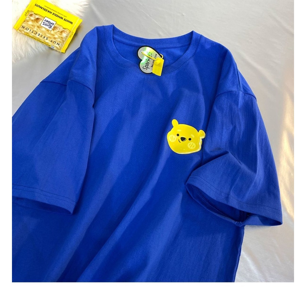 Áo Thun Cotton Ngắn Tay Dáng Rộng In Họa Tiết Gấu Hoạt Hình Xinh Xắn Dành Cho Nữ