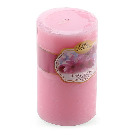 Nến thơm trụ tròn D6H10 Miss Candle MIC0833 6 x 10 cm (Hồng, hương hoa anh đào)