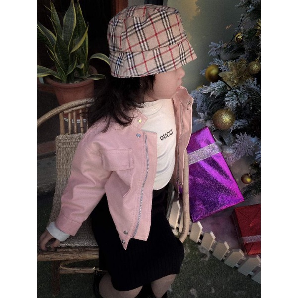 Áo Khoác Da Jacket Bé Gái Dáng Ngắn Mùa Thu Dễ Thương