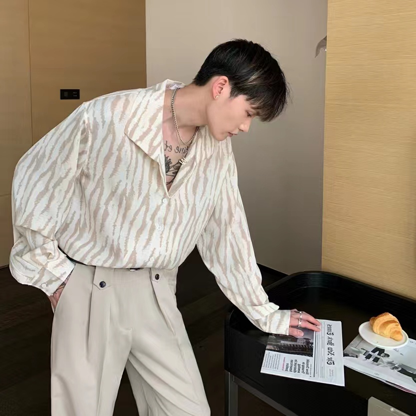 Áo Sơ Mi Tay Dài Họa Tiết Ngựa Vằn Thời Trang Cho Nam