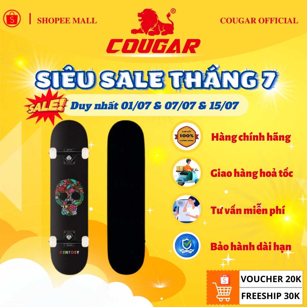 Ván Trượt Cougar-Centosy C2 Gosh, Gỗ Ép 7 Lớp, Mặt Nhám Chống Trơn