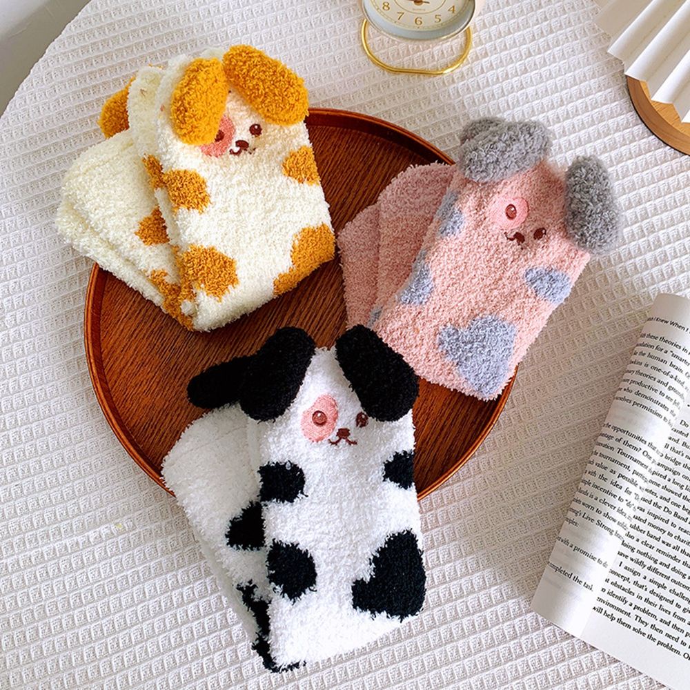 Vớ cotton mềm mại dày dặn thoáng khí họa tiết chú chó dễ thương cho nữ