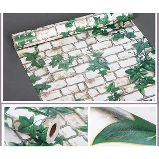 [GIÁ SỈ] 10m x 45cm giấy dán tường có sẵn keo - gạch sáng dây leo xanh