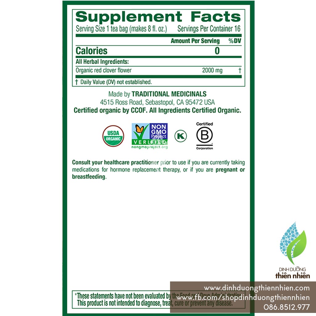 Trà Hữu Cơ Cỏ Ba Lá Đỏ Traditional Medicinals Organic Red Clover