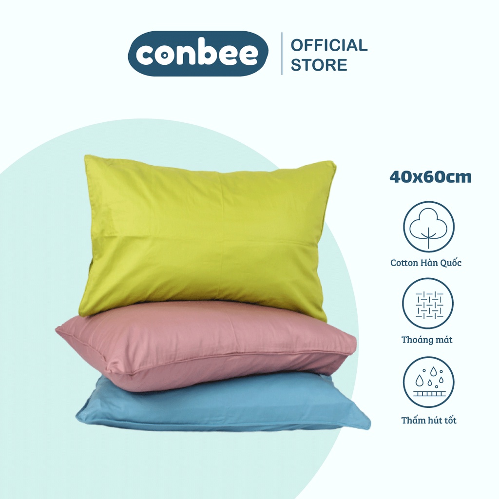 Vỏ gối nằm 40x60cm Cotton 100% Hàn Quốc Conbee trơn màu, áo gối bao gối nằm Cotton cao cấp vải nhập khẩu