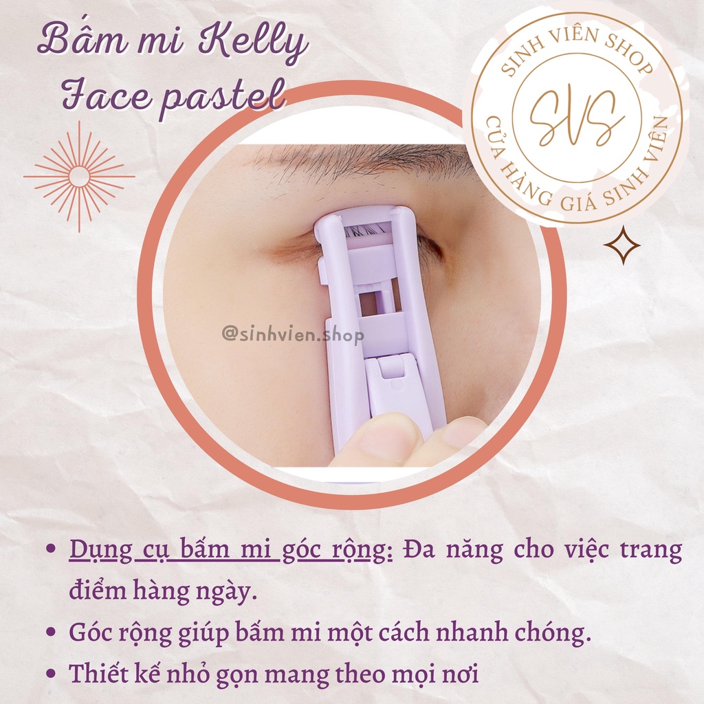 Bộ đôi bấm mi mini Kelly Face pastel họa tiết chân mèo dạng nhựa