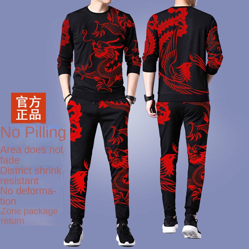 Set đồ thể thao dài tay dáng rộng in họa tiết phong cách Hàn Quốc cho nam