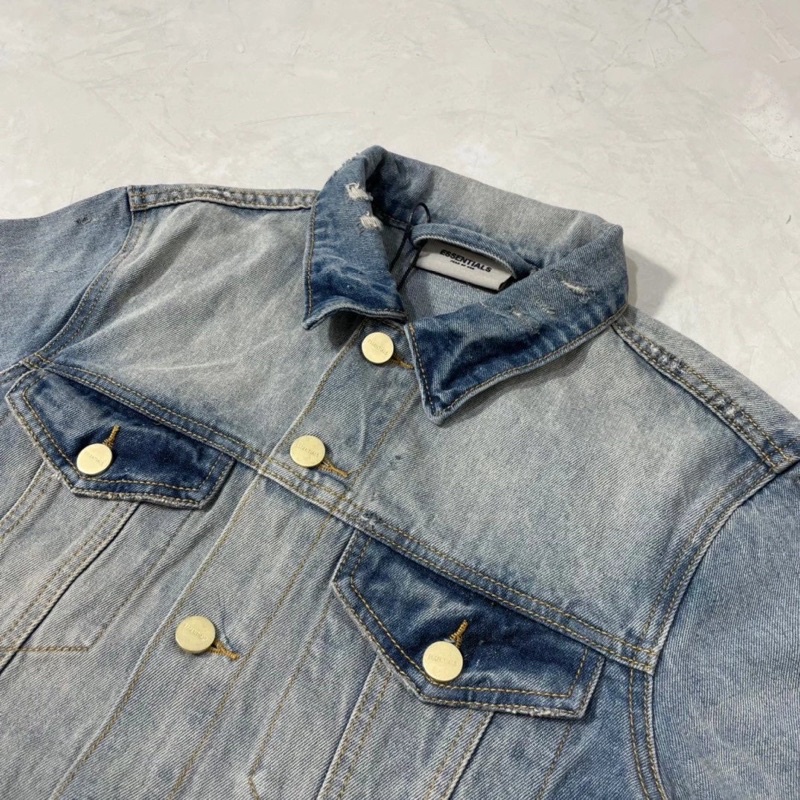 ✨  - Áo Khoác Vintage Fear Of God Essential Khuy Bấm Cho Nam Và Nữ || FOG Light Indigo Denim Trucker Jacket