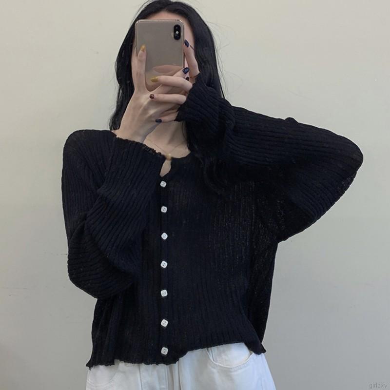 Áo khoác cardigan dệt kim dài tay cổ chữ V màu trơn thời trang Hàn Quốc trẻ trung