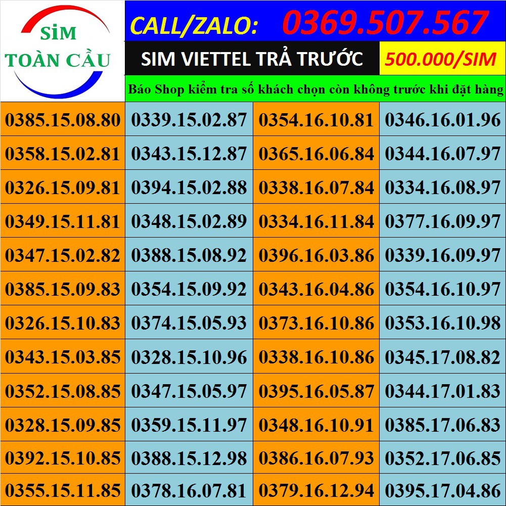 Sim Viettel ngày tháng năm sinh giá 500.000 có gói V120,V120Z, ST90, ST120