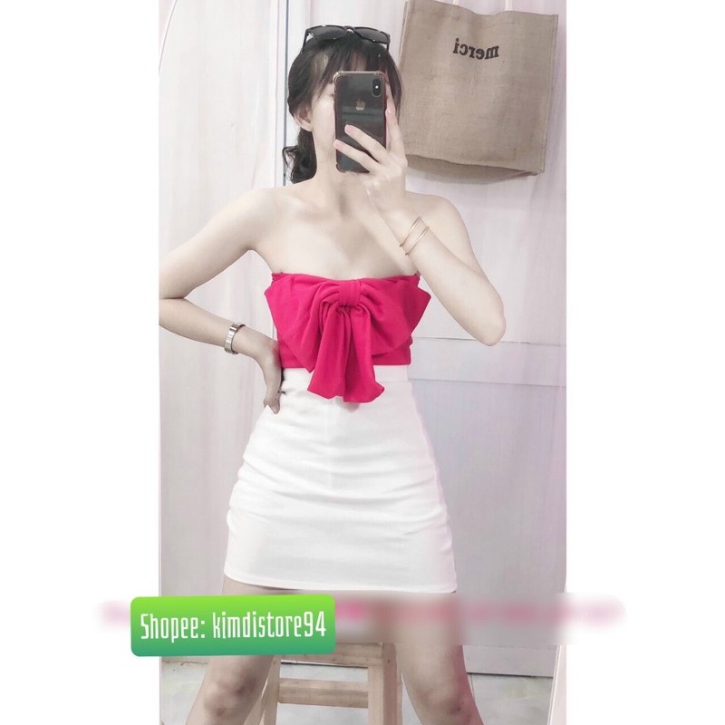 SET ÁO ỐNG NƠ xinh và CHÂN VÁY ôm body hotgirl 2 màu chuẩn ảnh mẫu mặc bao đẹp hình thật 100%