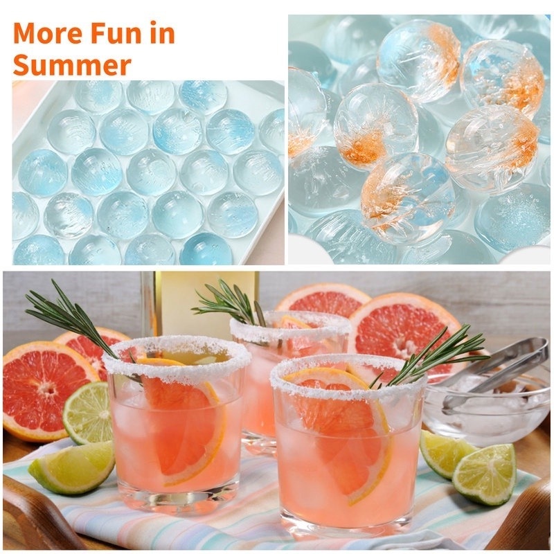 Khuôn Silicone Làm Đá Viên 18/33 Ngăn Hình Kim Cương Tròn Có Thể Tái Sử Dụng