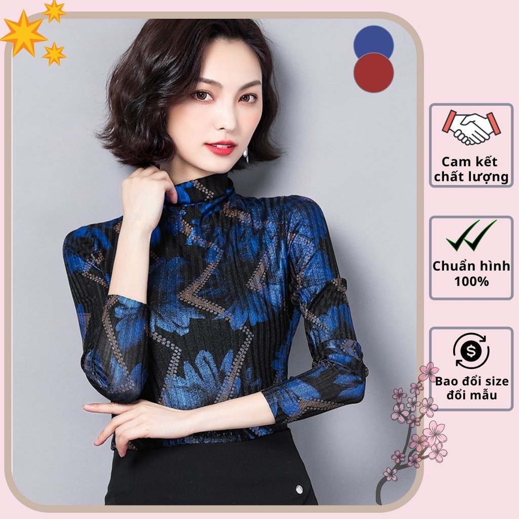 HÀNG NHẬP - ÁO KIỂU THU ĐÔNG THUN LƯỚI HỌA TIẾT KIM TUYẾN SIÊU SANG - A21191