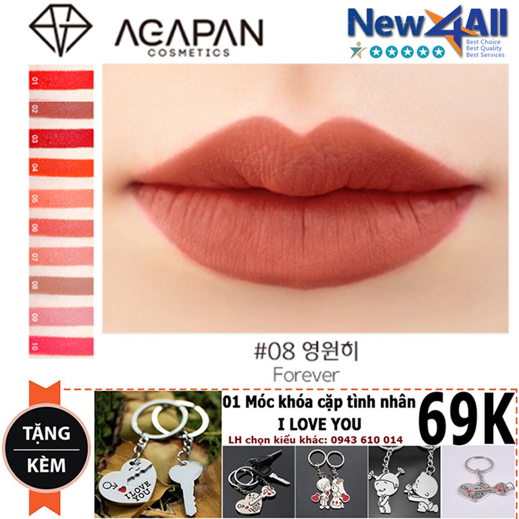 Son thỏi Agapan màu 8 Pit a Pat Lipstick (Tone nâu đất) + Tặng móc khóa đôi I Love You