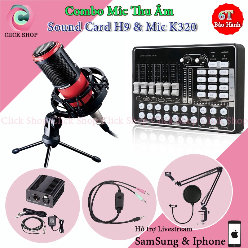 Mic Thu Âm Takstar PC-K320 và Sound Card H9 Chân Kẹp Màng Lọc Nguồn 48v với 2 Dây Mic Đem Lại Dàn Karaoke Tiêu Chuẩn.