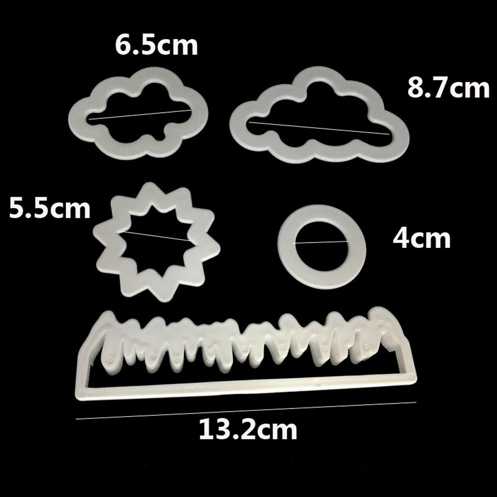 Set 5 khuôn nhấn tạo hình đám mây/cỏ/mặt trời trang trí bánh đáng yêu