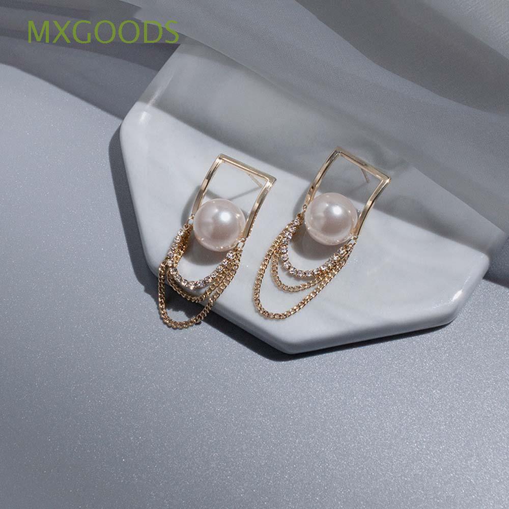 MXGOODS Temperament Pearl Stud Earrings Cool Style Fashion Jewelry Long Chain Earrings Women Trendy Tassel Korean Girls Simple Copper/Multicolor