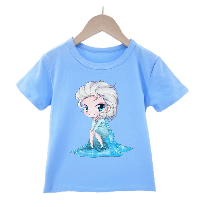 Áo Thun Tay Ngắn Chất Liệu 100% Cotton In Hoạ Tiết Hoạt Hình Frozen Dành Cho Bé Gái