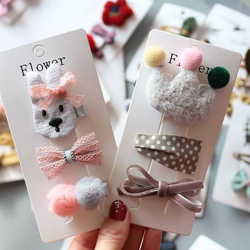 Bộ 3 kẹp tóc vải đính nơ xinh xắn cho bé gái