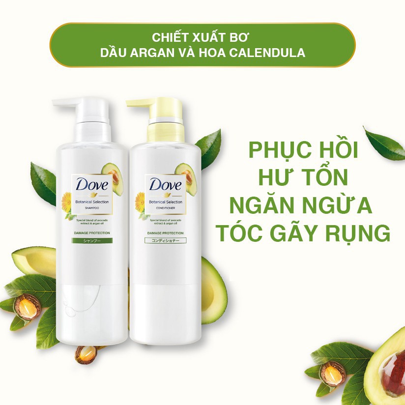 Dầu Gội Dầu Xả Phục Hồi Tóc Hư Tổn Dove Chiết Xuất Bơ &amp; Dầu Argan Thực Vật 500g*2