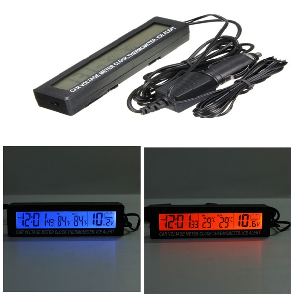 Đồng Hồ Đo Nhiệt Độ Màn Hình LED Kỹ Thuật Số 3 Trong 1 12V Cho Xe Hơi