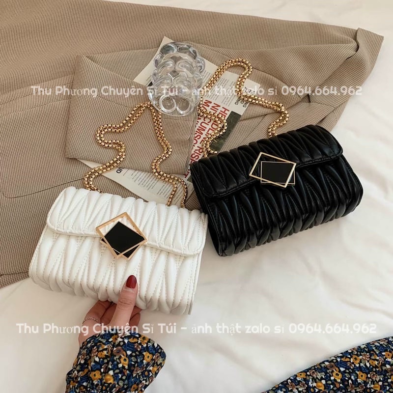 Túi đeo chéo, đeo vai nữ khoá vuông phong cách vintage trẻ trung (hàng chuẩn hình)